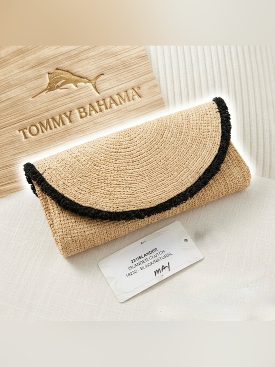Tommy Bahama Handbags - NWT Tommy Bahama Islander Raffia Clutch Black Natural Woven Boho Resort New